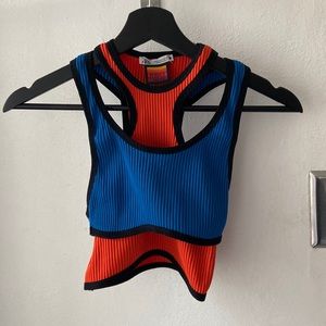 Purple magazine crop racer back two tone top